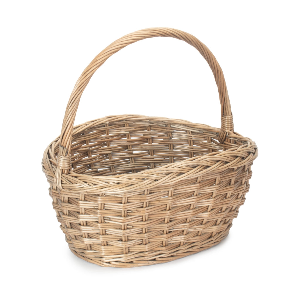 Red Hamper Oval Wicker Braid Border Shopping Basket