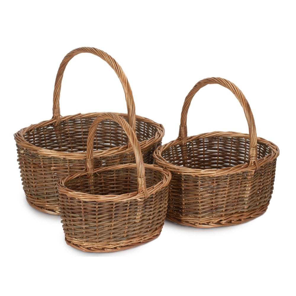 Red Hamper Oval Unpeeled Willow Shopping Basket