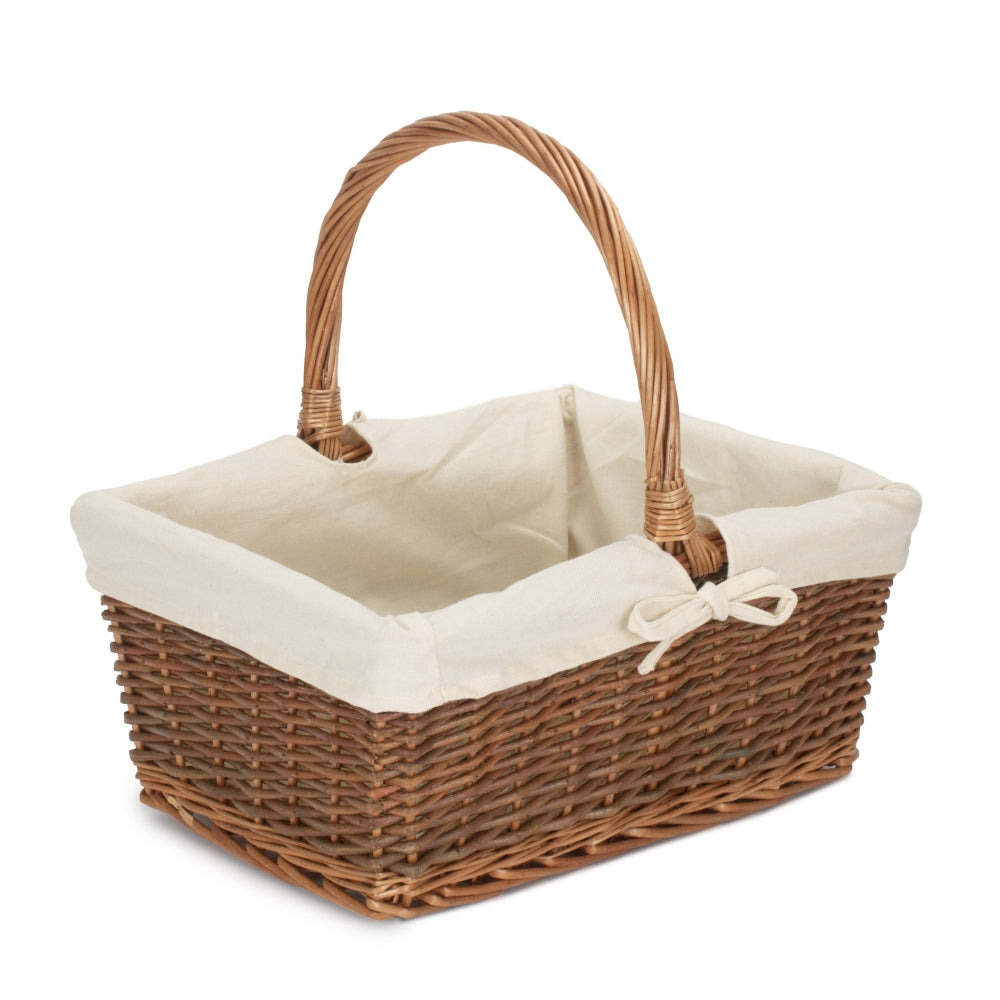 Red Hamper Rectangular Unpeeled Willow Shopping Basket With White Lining