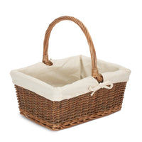 Red Hamper Rectangular Unpeeled Willow Shopping Basket With White Lining