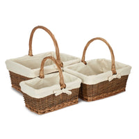 Red Hamper Rectangular Unpeeled Willow Shopping Basket With White Lining