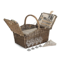 Deluxe Retro Butterfly Lidded Wicker Fitted Picnic Basket