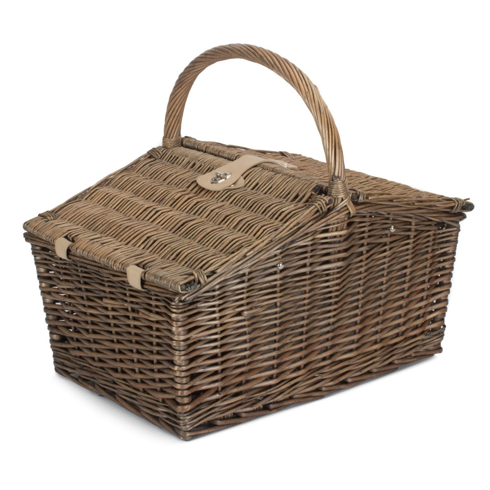 Deluxe Retro Butterfly Lidded Wicker Fitted Picnic Basket