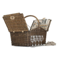 Deluxe Retro Butterfly Lidded Wicker Fitted Picnic Basket