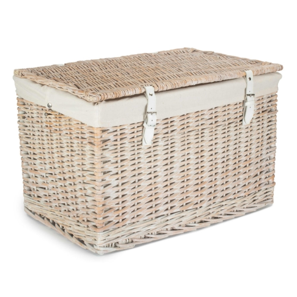 Red Hamper 60cm White Wash Chest Picnic Wicker Basket