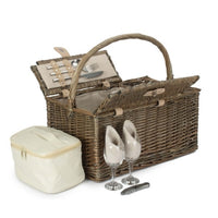 Deluxe Retro Double Lidded Wicker Fitted Picnic Basket