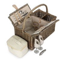 Deluxe Retro Double Lidded Wicker Fitted Picnic Basket