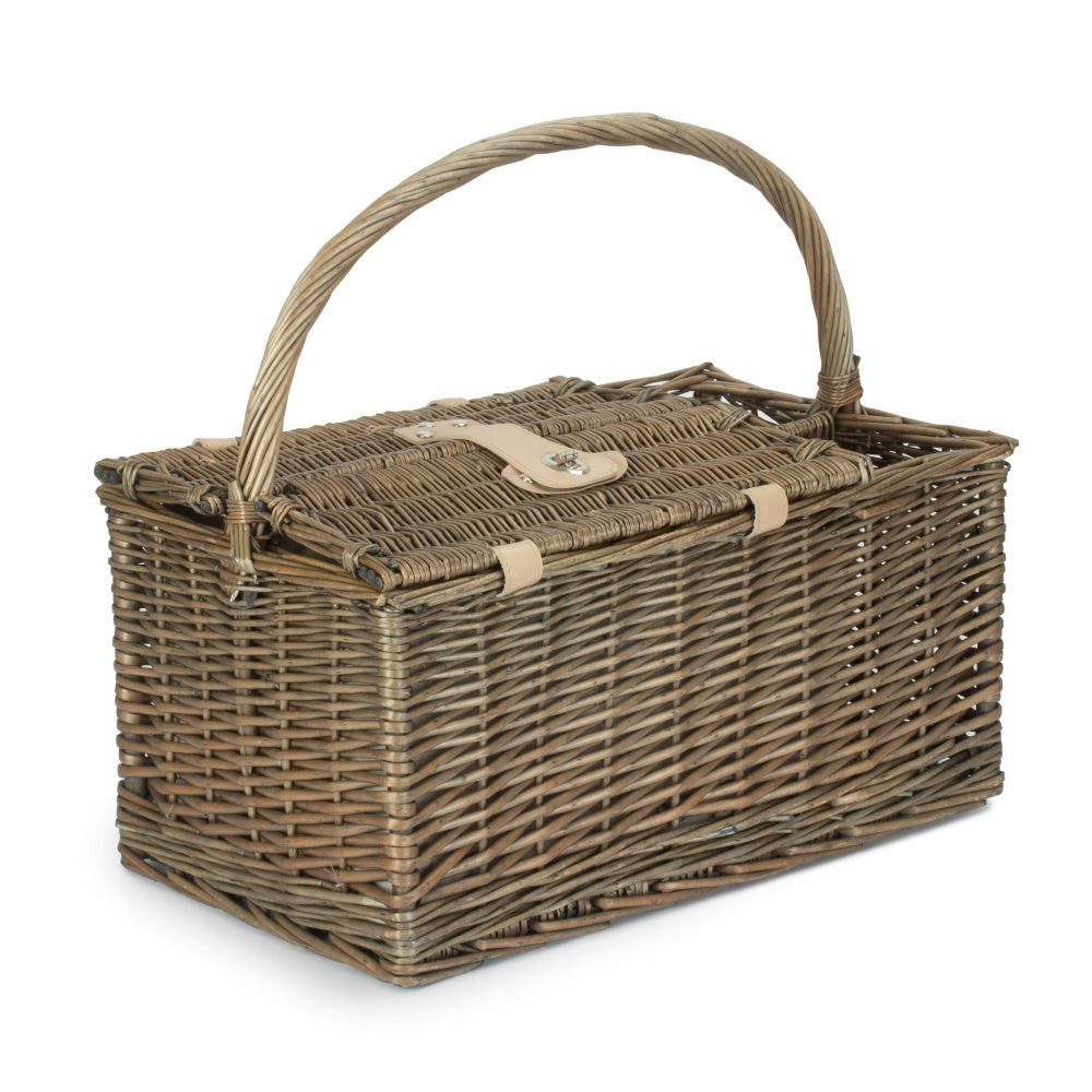 Deluxe Retro Double Lidded Wicker Fitted Picnic Basket