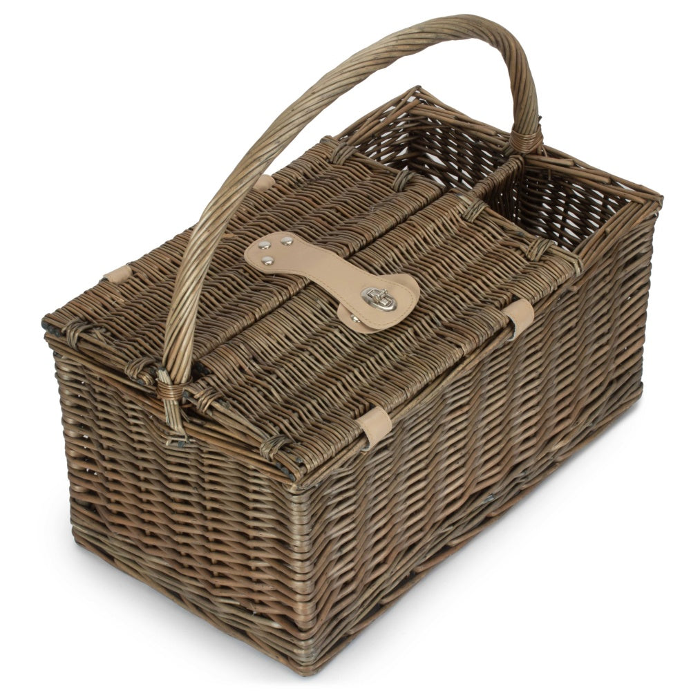 Deluxe Retro Double Lidded Wicker Fitted Picnic Basket