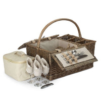 Deluxe Retro Double Lidded Wicker Fitted Picnic Basket