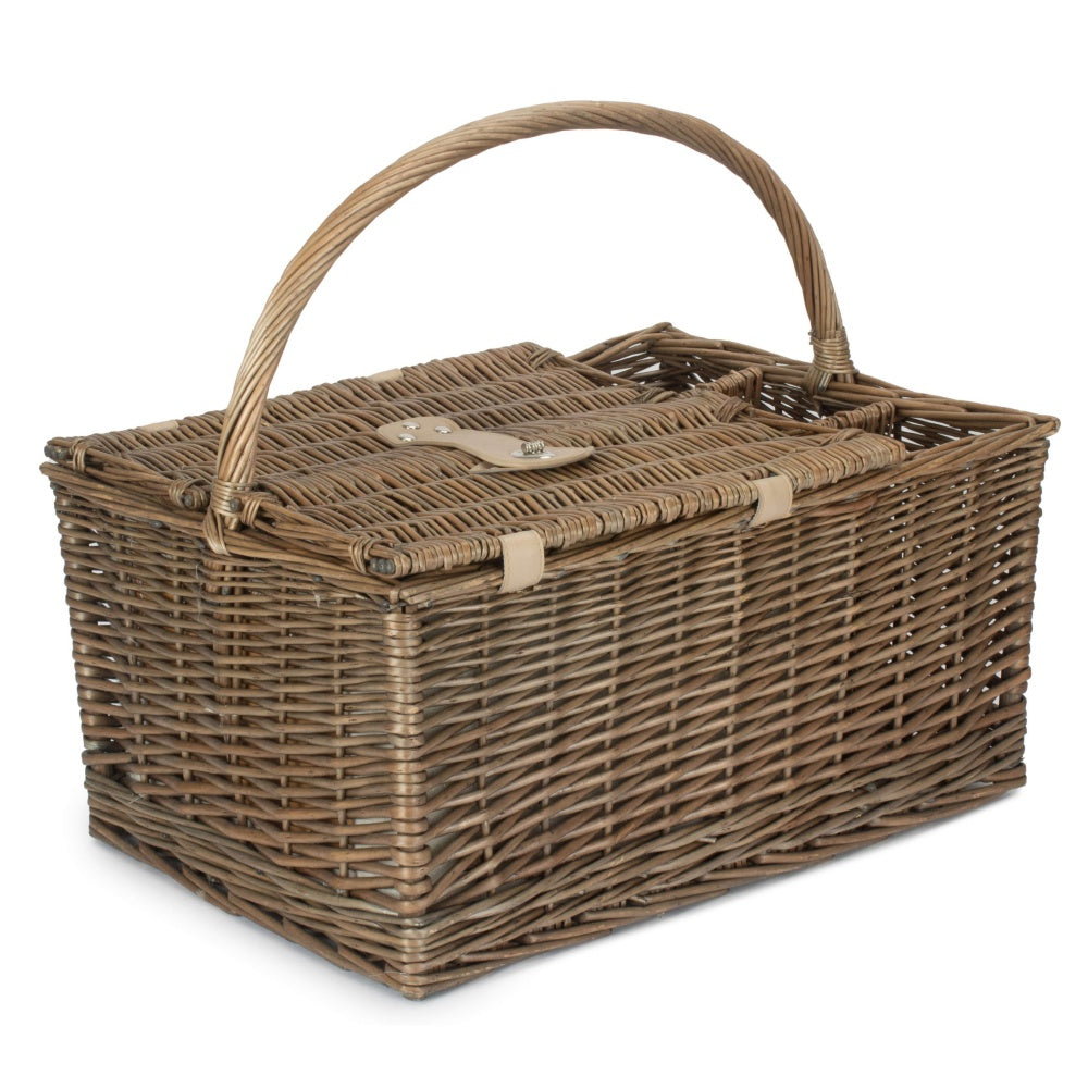 Deluxe Retro Double Lidded Wicker Fitted Picnic Basket