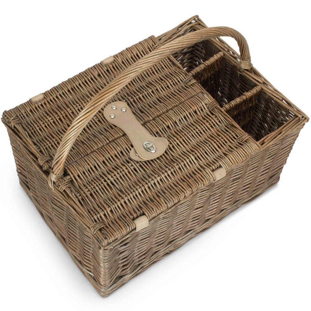 Deluxe Retro Double Lidded Wicker Fitted Picnic Basket