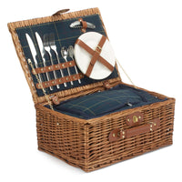 Blue Tweed Fitted Wicker Picnic Basket