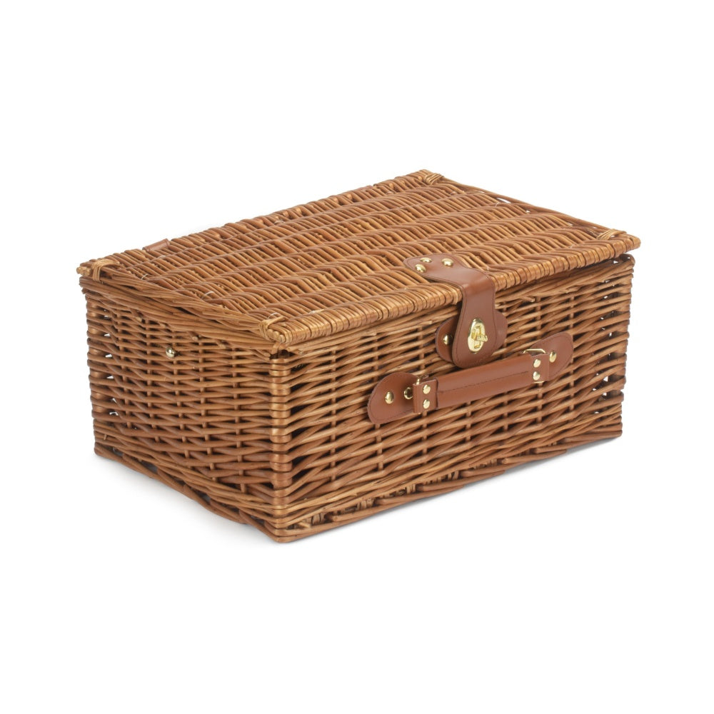 Blue Tweed Fitted Wicker Picnic Basket