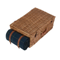 Blue Tweed Fitted Wicker Picnic Basket