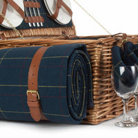 Blue Tweed Fitted Wicker Picnic Basket