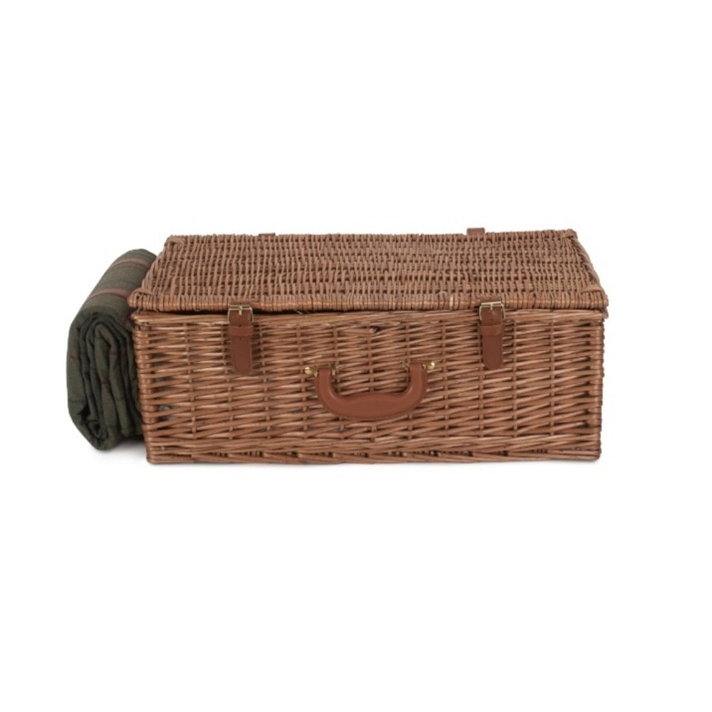 Green Tweed Fitted Wicker Picnic Basket