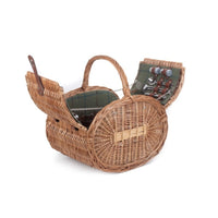 Oval 4 Person Green Tweed Wicker Picnic Basket