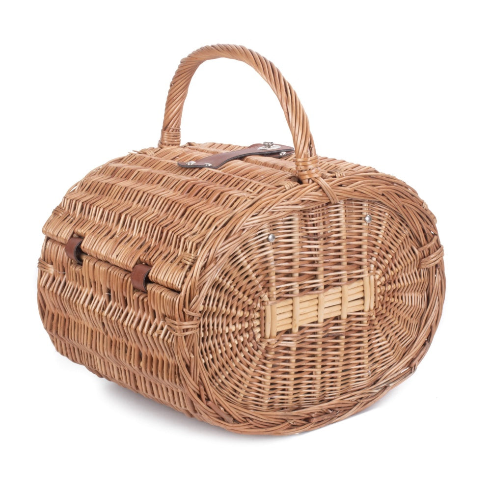 Oval 4 Person Green Tweed Wicker Picnic Basket