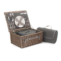 Grey Tweed Wicker Fitted Picnic Basket