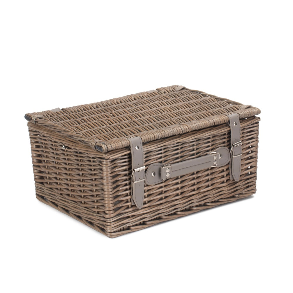 Grey Tweed Wicker Fitted Picnic Basket