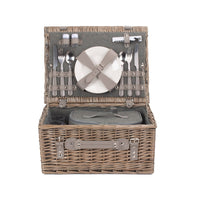 Grey Tweed Wicker Fitted Picnic Basket