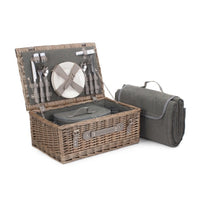 Grey Tweed Wicker Fitted Picnic Basket