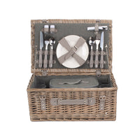 Grey Tweed Wicker Fitted Picnic Basket