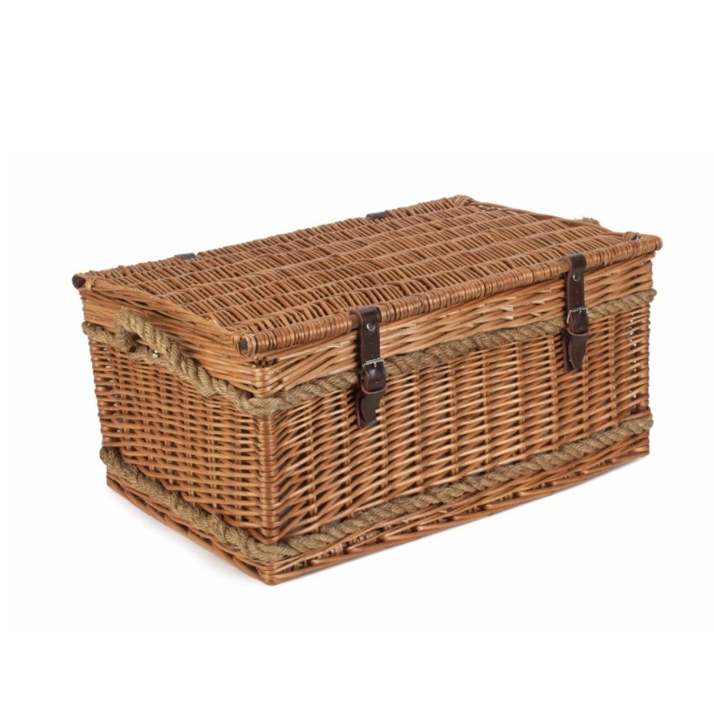 Rope Handled Green Tweed 6 Person Fitted Picnic Basket