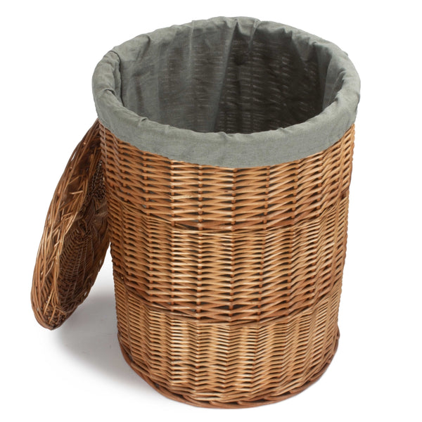 Red Hamper Light Steamed Round Linen Basket with Grey Sage Lining