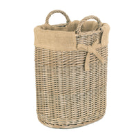 Petit panier à bûches ovale doublé de toile de jute