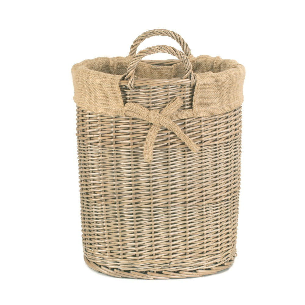 Petit panier à bûches ovale doublé de toile de jute