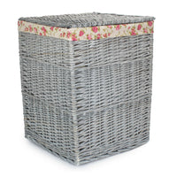 Grey Wash Square Laundry Basket with Garden Rose Lining