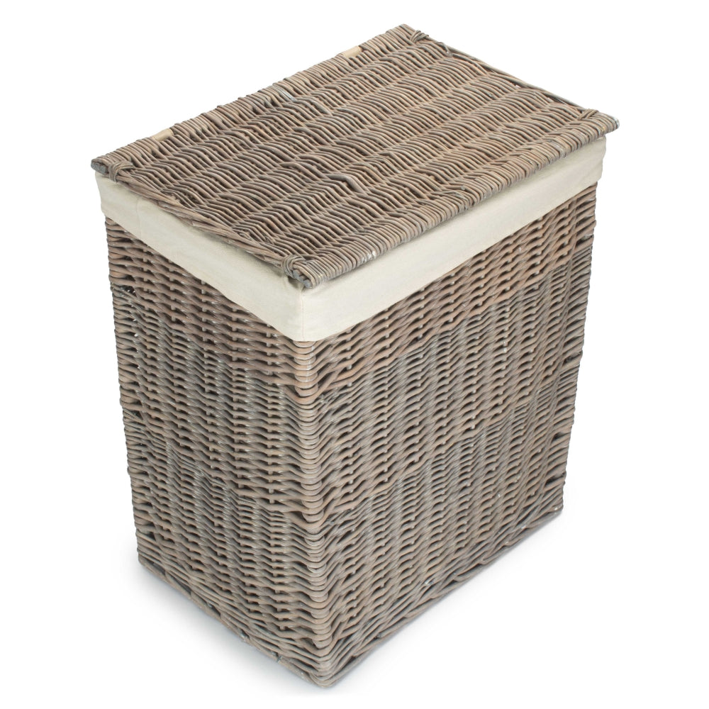 Slim Grey Wash Wicker Laundry Basket