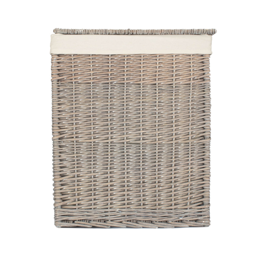 Slim Grey Wash Wicker Laundry Basket