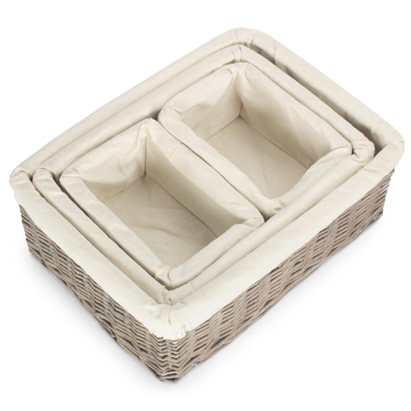 Wicker Grey Wash Lined Storage Tray