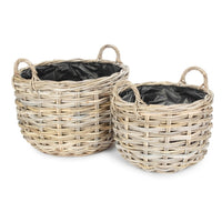 Red Hamper Curved Base Rattan Planter With Plastic Lining