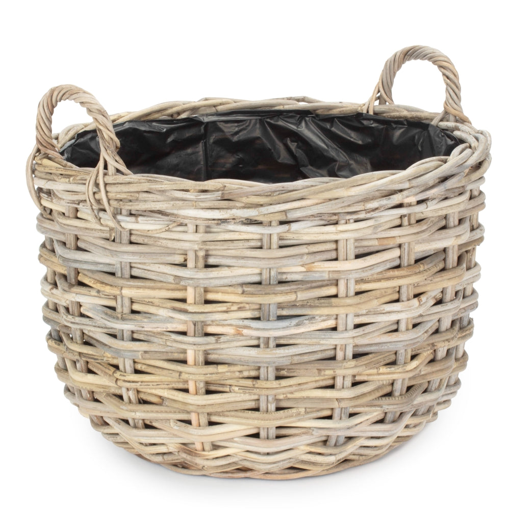 Red Hamper Curved Base Rattan Planter With Plastic Lining