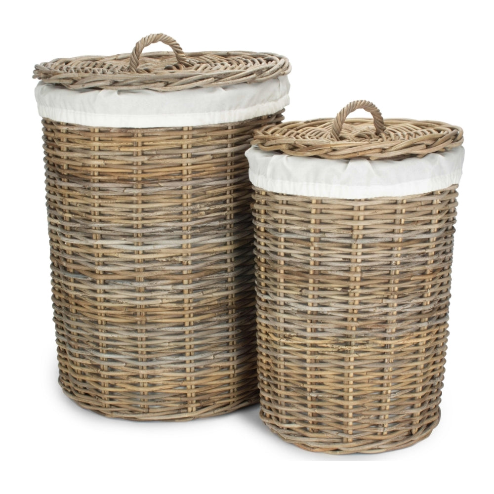 Round Rattan Laundry Hamper Basket with White Lining