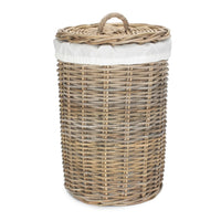 Round Rattan Laundry Hamper Basket with White Lining