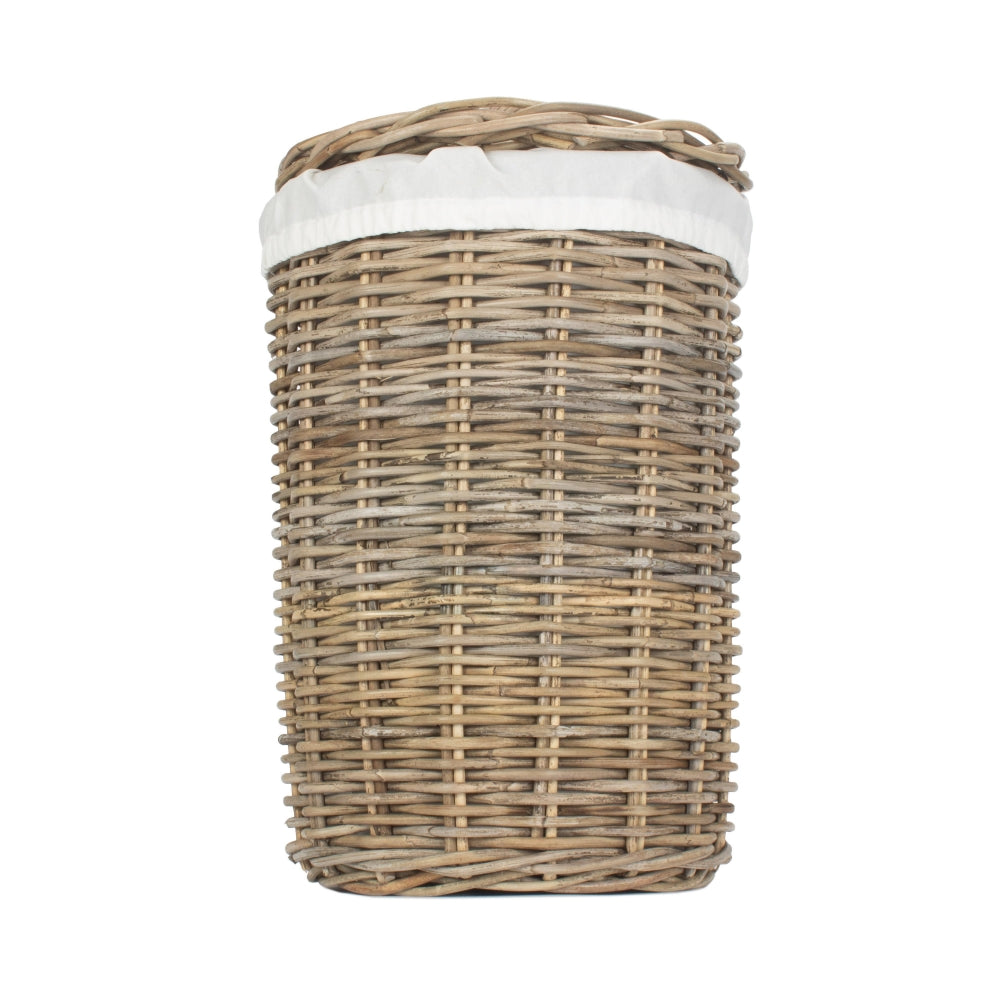 Round Rattan Laundry Hamper Basket with White Lining