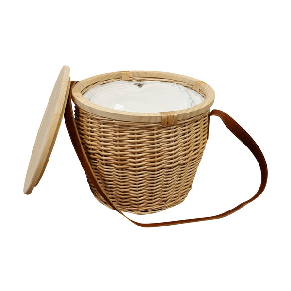 Red Hamper Round Insulated Picnic Basket with Chopping Board Lid