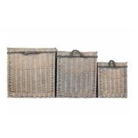 Wicker Grey Wash Square Hessian Lined Log Basket