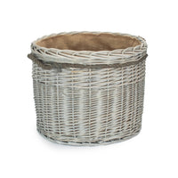 Wicker Grey Wash Round Hessian Lined Log Basket