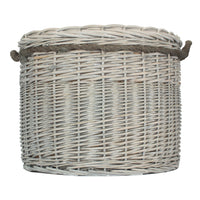 Wicker Grey Wash Round Hessian Lined Log Basket