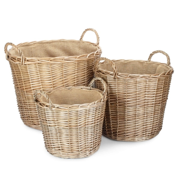 Red Hamper Chestnut Finish Wicker Round Lined Log Basket