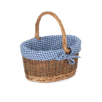 Red Hamper Blue Checked Lined Country Oval Wicker Shopping Basket