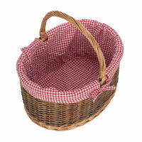 Red Hamper Red Checked Lined Country Oval Wicker Shopping Basket