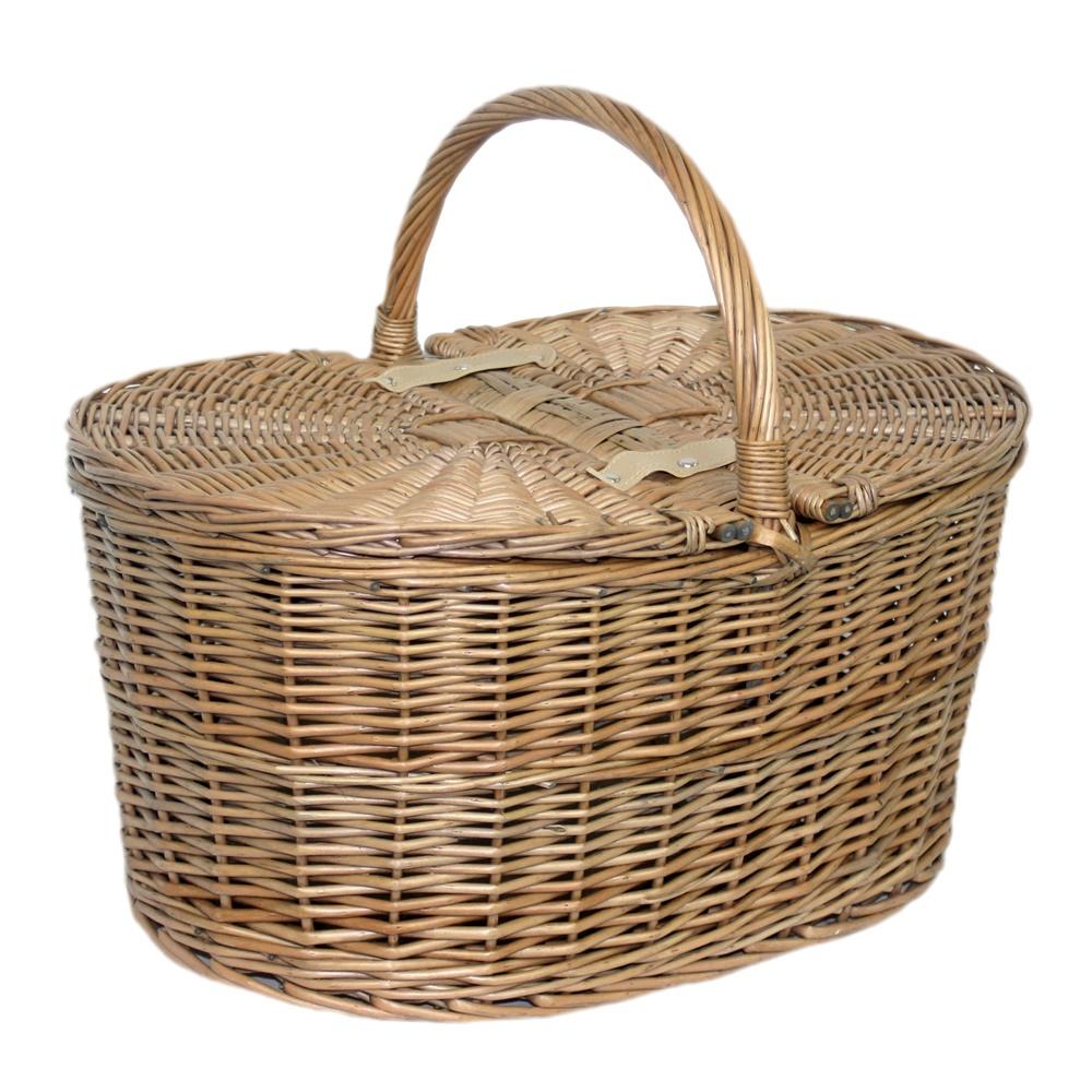 Red Hamper Deep Antique Wash Oval Picnic Basket