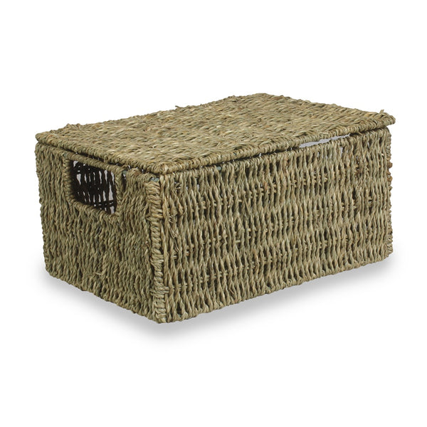 Red Hamper Lidded Seagrass Storage Baskets